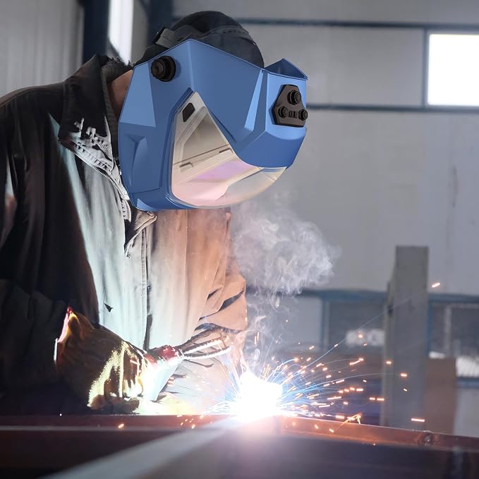 TRQWH Panoramic View Welding Helmet Auto Darkening Welding Hood True Color 4 Arc Sensor Welding Mask Large Viewing 3.94" x 3.15" Wide Shade 4/5-9/9-13 Weld Helmet for TIG MIG ARC Weld (Blue)