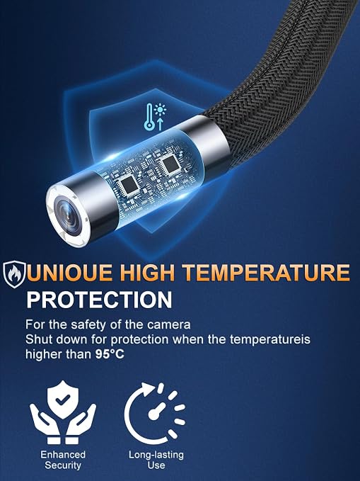 Two-Way Articulating Borescope Camera with Light, 210° Dual-Direction Inspection Scope with 5" 1080P Screen, 6.2mm IP67 Waterproof Probe, 6 LED Lights, 3X Zoom, for Automotive, Sewer, Plumbing, HVAC