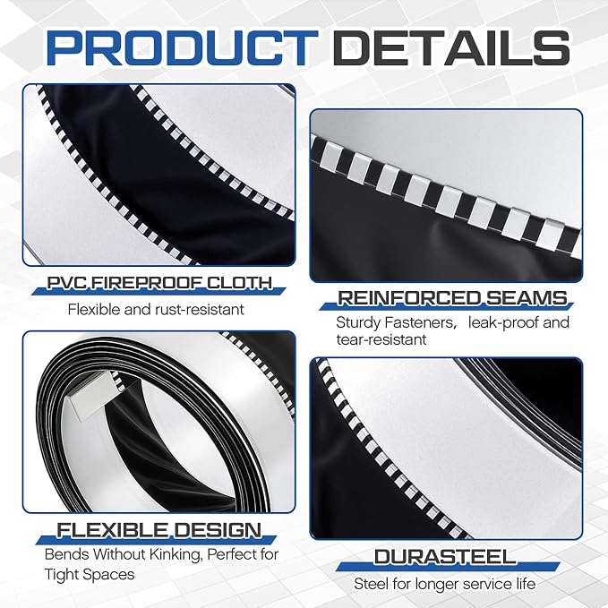 Zonon 9 x 50 ft Vinyl Flexible Duct Connector Canvas Duct Connector Roll for Dryers Range Hoods HVAC Kitchen and Other Household Scenarios