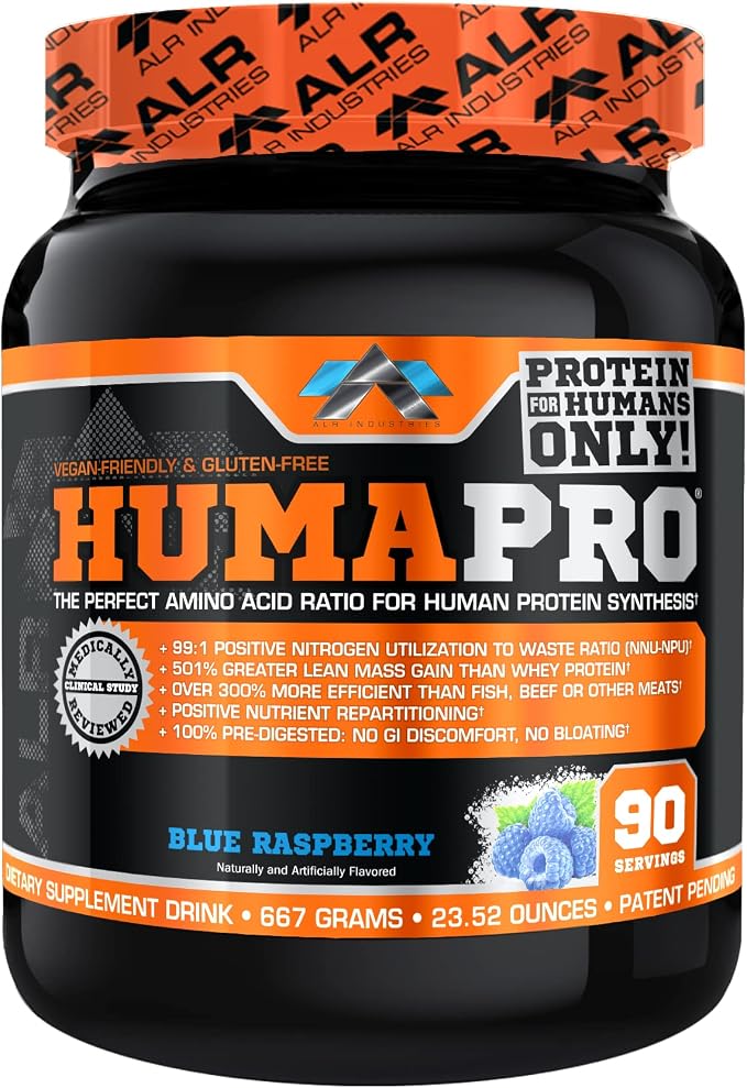 ALR Industries HumaPro Essential Amino Acid Formula | EAA Protein Supplement | Supports Muscle Recovery & Performance | Vegan, Gluten Free | | 90 Servings (Blue Raspberry)