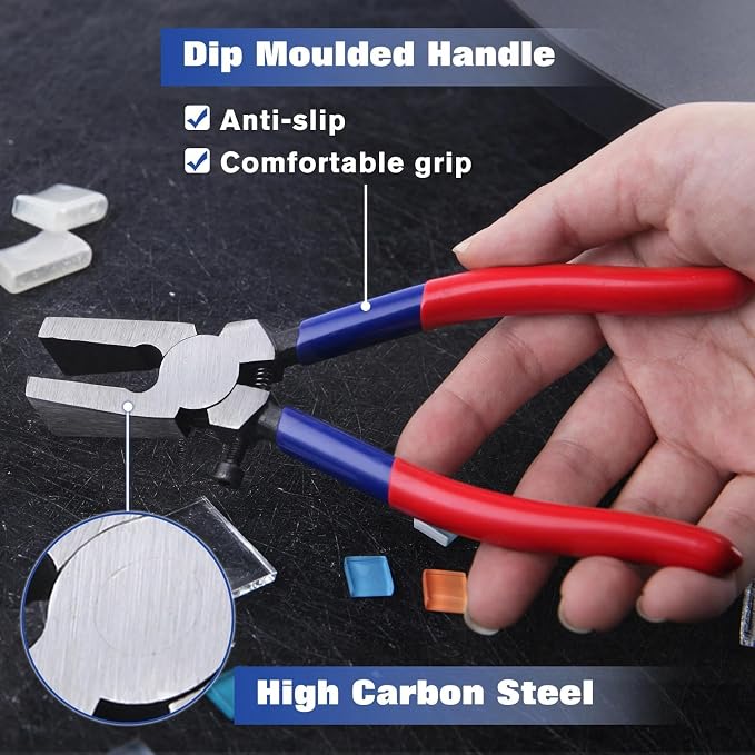 6 Inch Glass Pliers with Rubber Tips Flat Jaw Key Fob Pliers Stained Glass Tools Mosaics Breaking Tool with Adjustable Screw for Key Fob Hardware Install and Stained Glass Work
