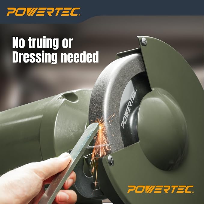 POWERTEC CBN Grinding Wheel 8 Inch 600 Grit, 1-1/4" Wide, 5/8" Arbor – 4-in-1 CBN Sharpening Wheel with 1/4" Radius Edge and Side Face for Bench Grinder (15706)