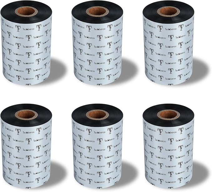6 Rolls 4.17" x 1476' Premium Enhanced Wax Thermal Transfer Ribbon, 106mm x 450m Black Industrial Barcode Label Printer Ribbon - Compatible with Zebra, TSC, GoDex, Citizen, 1" Core