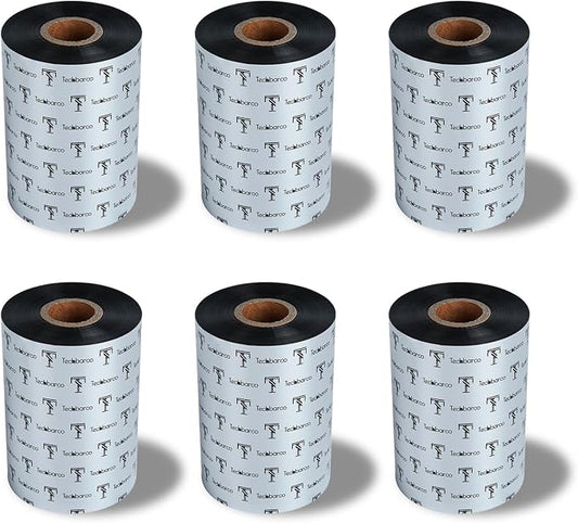 6 Rolls 4.17" x 1476' Premium Enhanced Wax Thermal Transfer Ribbon, 106mm x 450m Black Industrial Barcode Label Printer Ribbon - Compatible with Zebra, TSC, GoDex, Citizen, 1" Core