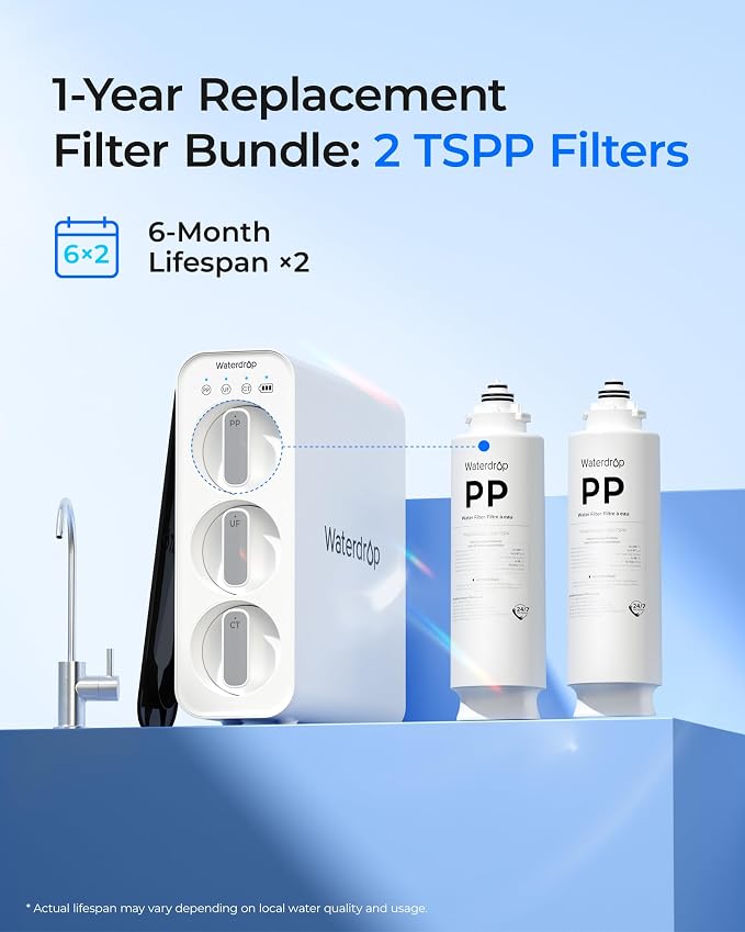 Waterdrop TSPP Under Sink Sediment Water Filter, Replacement for Waterdrop TSU & TSU-WB 3-Stage Ultra-Filtration Under Sink Water Filter System, 2 Pack