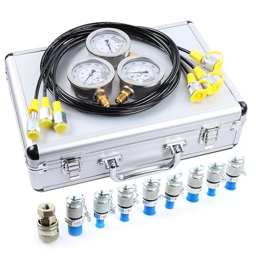 Hydraulic Pressure Test Kit with 3 Gauges 25/40/60 Mpa, 9 Couplings, 3 Test Hoses, Hydraulic Gauge Tester Set for Excavator Construction Machinery