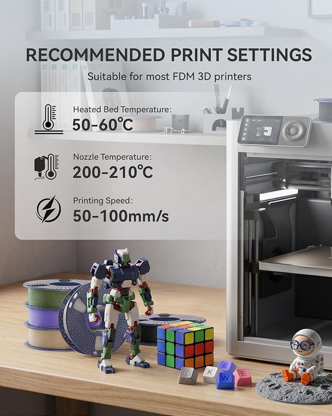 SUNLU 250g PLA Filament 1.75mm Bundle,3D Printer Filament Bundle Multicolor, Neatly Wound PLA Filament, Individually Vacuum Packed,250g Spool,8 Rolls,Black+White+Grey+Transparent+Red+Blue+Orange+Green