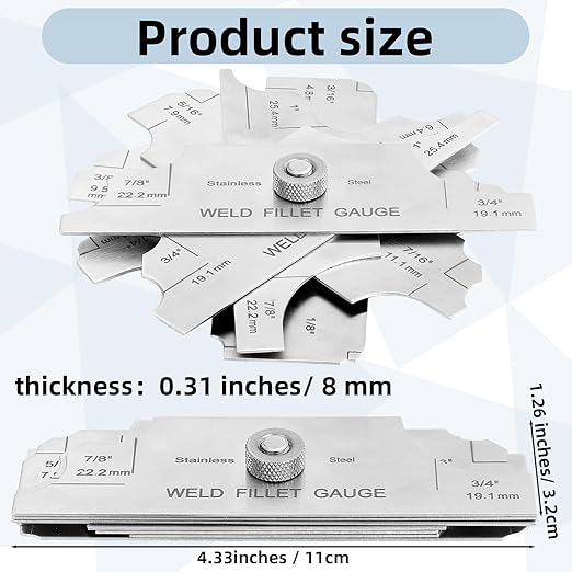 Hicarer 3 Piece Welding Measuring Tools Set, Includes 7Pcs Fillet Weld Gauge Gage Set, Single Weld Ruler and Stainless Steel Bridge Cam Measuring Gauge,Welding Inspection Kit