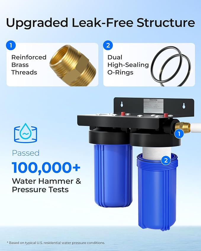 Waterdrop WF10FG Whole House Water Filter, Compatible with WHF21-FG, GE GXWH40L, FXHTC, Ispring, Culligan® RFC-BBSA, Whirlpool®, Any 10" x 4.5" System, Reduces Iron, Manganese, Chlorine, Odor