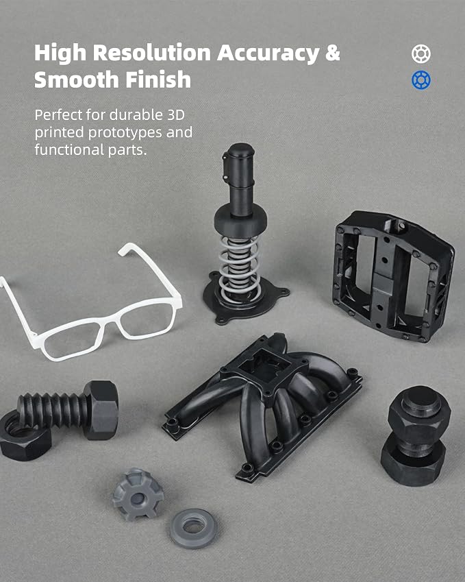 Inslogic Nylon-Like Tough 3D Printer Resin, High Impact Resistance & Flexibility for LCD, DLP, SLA Resin 3D Printers, Durable, Low Shrinkage, 365-405nm UV-Curing Resin for Functional Parts, 1kg, Gray