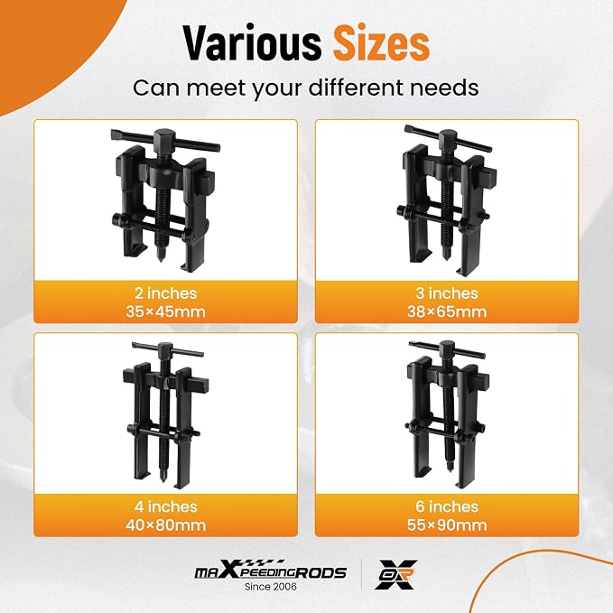 maXpeedingrods 2 Jaw Bearing Puller 2'' 3'' 4'' 6'', Adjustable Two Jaws Bearing Puller Tool, CRV Steel Bearing Gear Remover Separator Tool for Removing Bearings, Pulleys, Flywheels, 4PCS