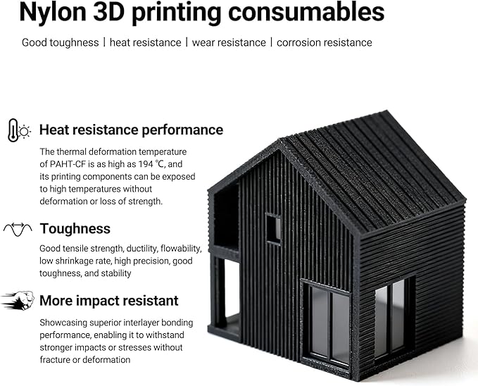 Kingroon PA6 Nylon 3D Printer Filament 1.75mm, 1kg Black Filament, High Strength Filament for Engineering Parts, Dimensional Accuracy +/- 0.03mm