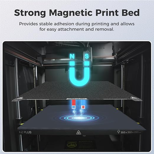 Creality K2 Plus Build Plate 370x370mm Textured PEI Sheet Spring Steel Magnetic K2 Plus Bed Plate Original Build Plate for Creality K2 Plus