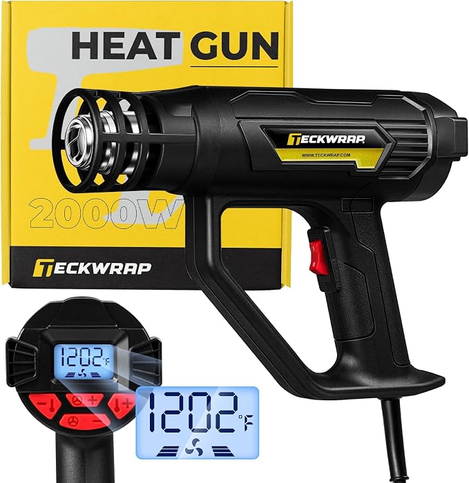 TECKWRAP Heat Gun 2000W 110V with LCD Display, Adjustable Hot Air Gun for Vinyl Wrap, Shrink Wrap, Paint Removal & DIY Crafts (122–1202°F)