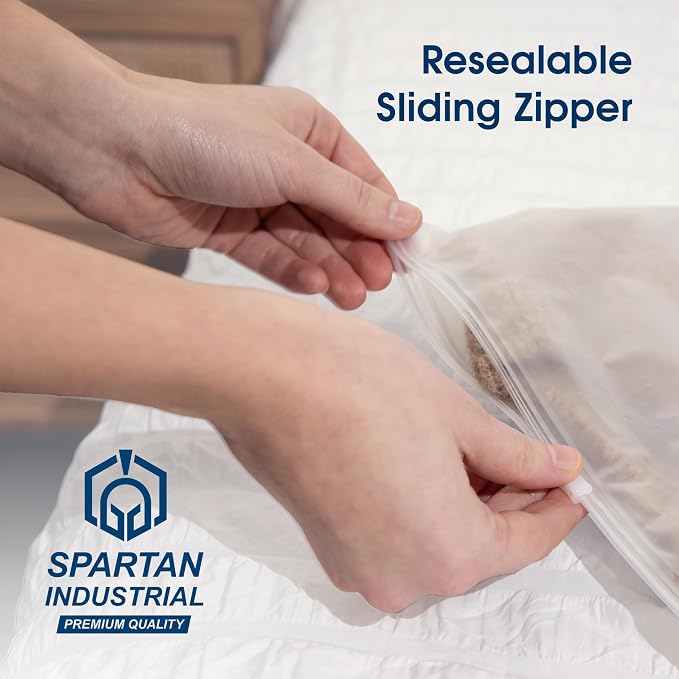 Spartan Industrial - 16" X 24" (100 Count) 3 Mil Frosted Zipper Bags With Vent Hole - Extra Large Plastic Bags for Packaging Multiple Jackets, Linens, Wigs