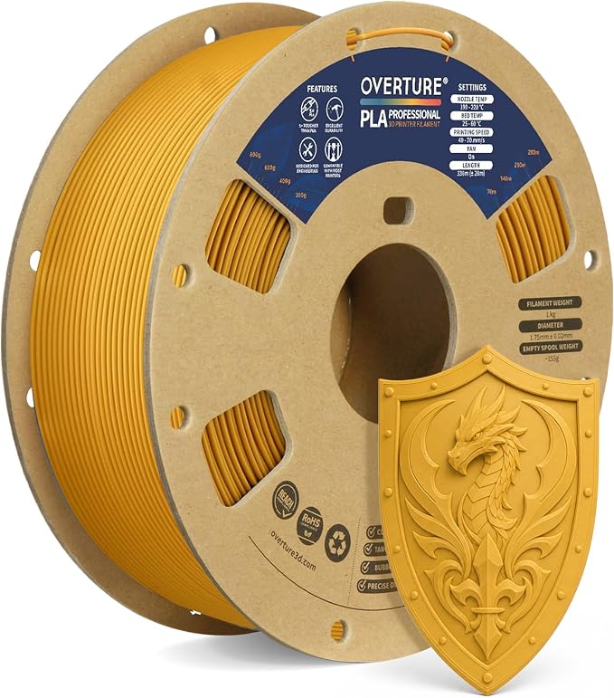 OVERTURE PLA Plus (PLA+) Filament 1.75mm, Stronger & More Durable, Professional Toughness 3D Printer Filament 1kg (2.2lbs), High Precision +/- 0.02mm, Tangle-Free (Royal Gold)