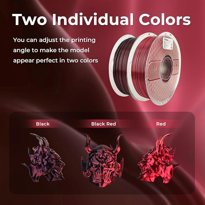 AMOLEN Silk PLA 3D Printer Filament, Silk Dual Color Red Black PLA Filament 1.75mm, Shiny Coextrusion PLA Filament, Color Change 3D Printing Filament 1KG/2.2lb