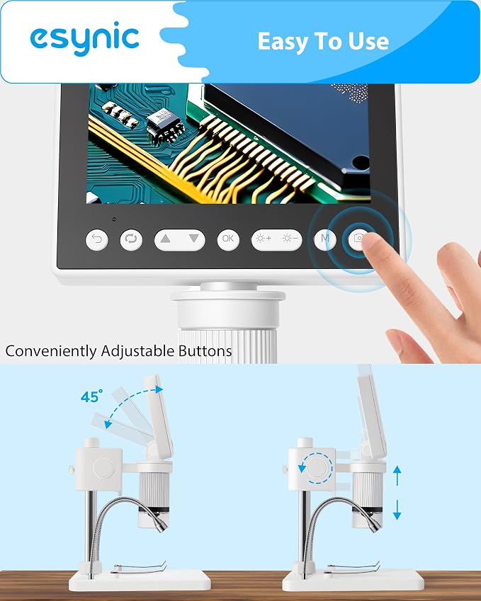 eSynic 1080P HD Digital Coin Microscope-4.5" LCD Screen with Adjustable 1000X Magnification-USB-C Rechargeable Coin Magnifier Microscope Camera with 32GB Card & 10 LED Lights-Windows/Mac Compatible