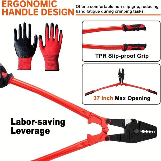 Sanuke 24 Inch Hand Swaging Tool, Wire Rope Crimping Tool 5 Cavity 1/16" 3/32" 1/8" 5/32" 3/16", Crimping and Cutting Combo Cable Crimper, Hand Swager Tool