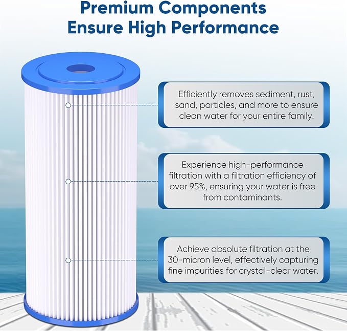 PUREPLUS 30 Micron 10" x 4.5" Whole House Pleated Sediment Filter for Well Water, Replacement Cartridge for GE FXHSC, Culligan R50-BBSA, Pentek R50-BB, DuPont WFHDC3001, W50PEHD, GXWH40L, 2Pack