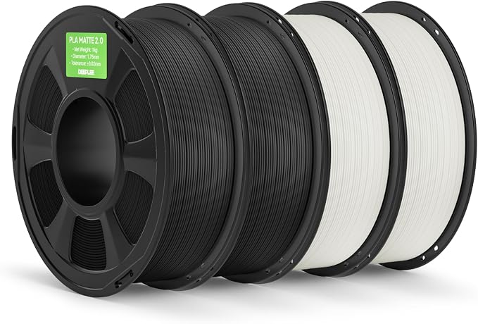 Matte PLA 2.0 Filament 1.75mm, 3D Printer Filament Dimensional Accuracy +/- 0.02mm, No Clogging, Smooth Texture, 4KG Grey Black/White