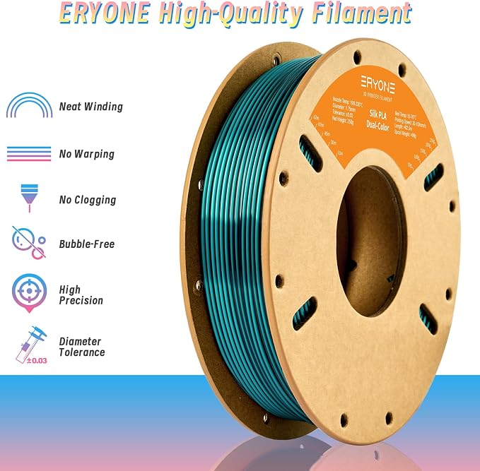 ERYONE PLA Filament 3D Printer Filament Multicolor 1.75mm +/- 0.03mm, PLA Filament 250g Spool, Silk Dual Color Black Dark Green