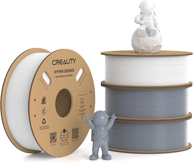 Creality Hyper PLA Filament 1.75mm, 30-600mm/s High Speed 3D Printer Filament, Dimensional Accuracy +/-0.02mm, Fit Most FDM 3D Printers, 4 Pack 1kg Spool(2.2lbs), White & Grey
