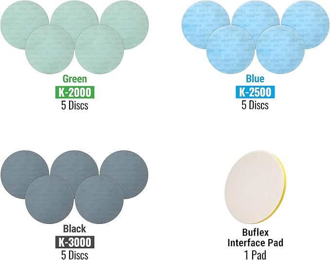 Super Buflex Flexible Polishing 6 inch Discs Starter Kit, SP19368, K2000 - K3000, No Holes, 15 Discs + 1 Interface Pad