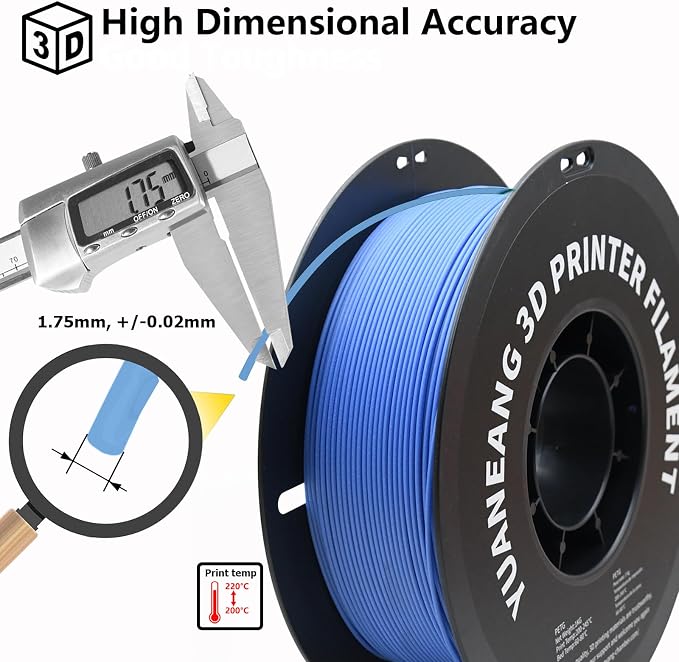 Matte Blue PETG 3D Printer Filament 1.75mm, 1kg Spool, Durable Heat-Resistant PETG Material, Non-Reflective Matte Finish, ±0.03mm Precision, Warp-Resistant & Strong Layer Adhesion