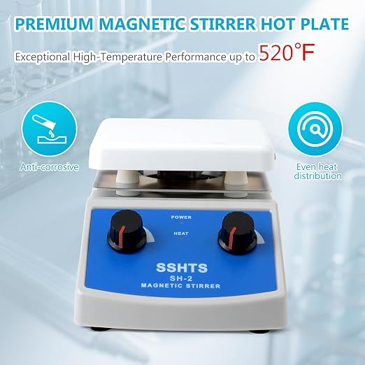 Magnetic Stirrer Hot Plate with Stir Bar 100 to 2000rpm Magnetic Hot Plate Stirrer 180W Heating Power Max 520℉ Magnetic Stir Plate for Laboratory Use Magnetic Mixer Hot Plate