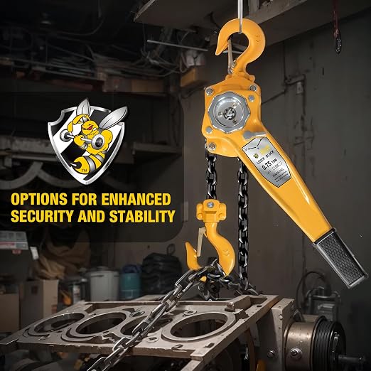 YELLOW JACKET 3/4 Ton Manual Lever Chain Hoist, G80 Galvanized Carbon Steel with Weston Double-Pawl Brake, Chain Come Along and Safety Measures for Chain Fall