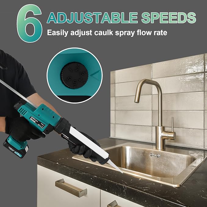 Caulk Gun 20V Auto Retract Drip-Free Caulking Gun with LED 300ml/10oz Silicone Caulking Tool for Filling Sealing 6 Adjustable Speed Electric Caulking Gun Kit with Battery and Charger