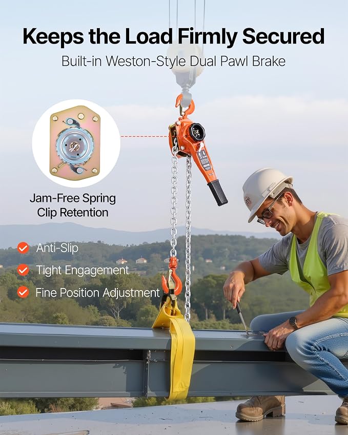 VEVOR Manual Lever Chain Hoist, 1T 2200LBS Capacity Heavy Duty Come Along, 10FT Lift G80 Alloy Steel Chain with Dual Pawl Mechanical Brake,360°Rotating Hooks, for Warehouse Construction Garage