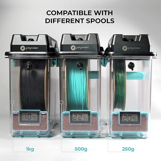 Polymaker PolyDryer 4-Pack Filament Storage Box Only (No Dock), Airtight Moisture Proof 3D Printer Spool Holder with Hygrometer for 1kg PLA PETG ABS TPU Nylon, Print Without Breaking Seal