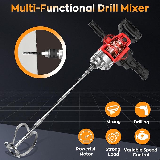 IMAYCC Concrete Mixer 2500W 15A, Cement Mixer With Variable Speed Control, 5/8" Heavy Duty Drill Set, Drill Mixer for Mud,Motar,Paint, Grout, Plaster, Thinset