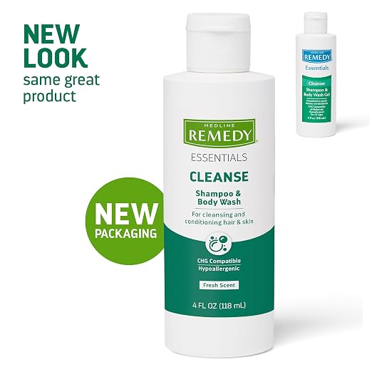 Medline Remedy ESSENTIALS Shampoo and Body Wash, 2 Fl Oz, Fresh Scent, Full Body Cleanser with Aloe, For Adults & Elderly, Easy Rinse Gel for Bath, Shower or Bedside Bathing