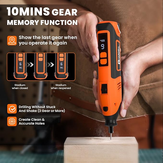 HARDELL 12V Cordless Rotary Tool,35000RPM Digital Display Power Rotary Tool | High Power 8000-35000RPM,6 Speeds,80 Accessories,Larger Long-Lasting Fast-Charging Battery,for Sand/Grind/Carve/Polish/Cut