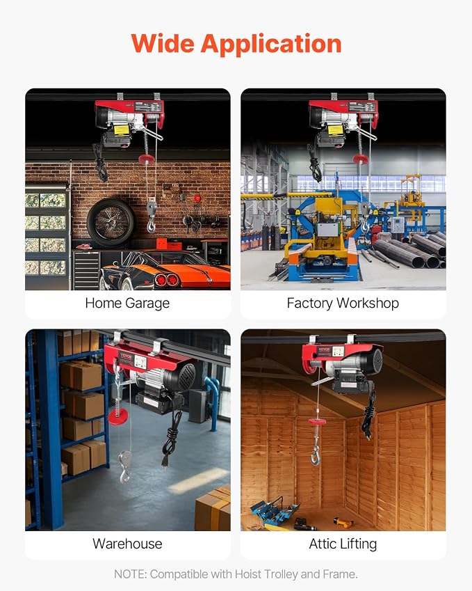 VEVOR Electric Hoist with Wireless Remote Control, 110v 440lbs Electric Hoist with Remote Control, 40ft/20ft Lifting Height Motor, for Garage Warehouse Factory