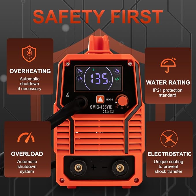 135A MIG Welder 110V 3-in-1 Synergic IGBT Inverter (MIG/Lift TIG/Stick) - Gasless Flux Core, Portable Welding Machine with LED Display