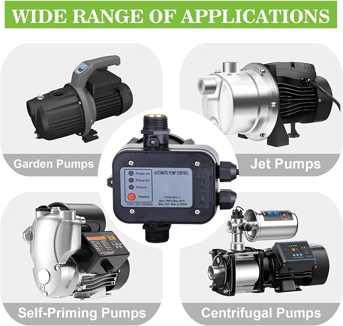 MARSTEK IP65 Automatic Water Pump Controller，Water Pump Pressure Switch Water Flow Sensor Switch Electronic Pump Pressure Regulator for Self-priming Pump，110V-120V~50/60Hz