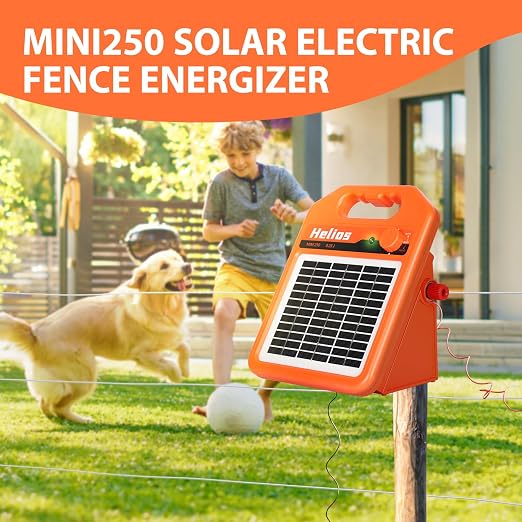 ANDMON MINI250 15 Miles Solar Electric Fence Charger, 0.25 Joule Solar Fence Charger for Livestock, Pigs, Horses, Cattle Sheep, Solar Powered Electric Fence with Day or Night Mode, Easy Installation