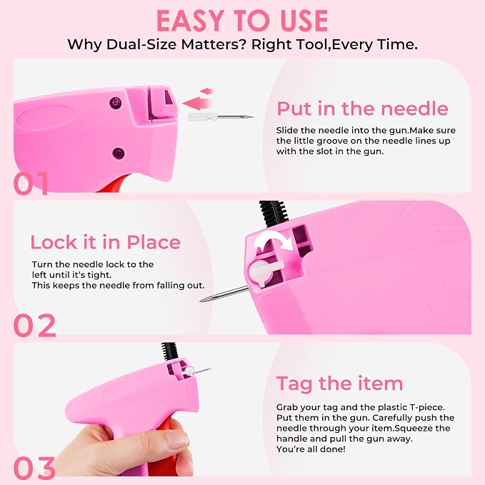 Stitch Gun for Clothes - Handheld Stitch Gun Quick Clothing Fixer - Tagging Gun - Includes 6 Needle, 1000 Black Fasteners & 1004 White Fasteners