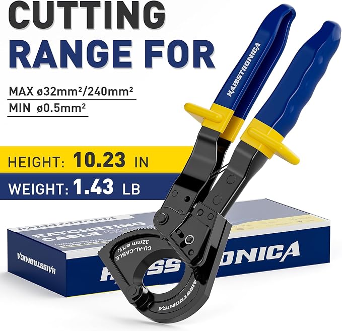 haisstronica Ratchet Cable Cutters,Heavy Duty Wire Cutters for Cutting Electrical Copper & Aluminum Cable Wire Up to 240mm²(500 Kcmil)