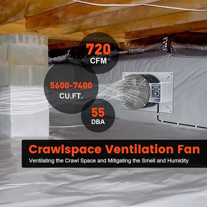 Abestorm 720CFM Crawlspace Ventilation Fans IP-55 Grade Basements Stainless Steel Vent Fan 10 inches Ventilator Fan with Freeze Protection Thermostat Dehumidistat for Crawlspace Attic Garage Exhaust