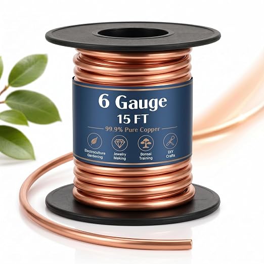 Therwen 15ft 6 Gauge Copper Wire for Gardening, Electroculture, Bonsai, Jewelry Making Beading DIY Craft Pure Bare Copper Wire Spool