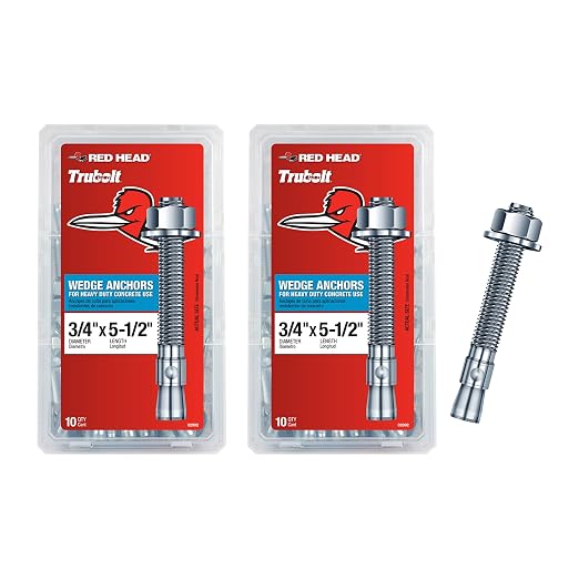Red Head TruBolt 3/4 x 5-1/2" Wedge Concrete Anchors, 10 PCS (2-Pack)