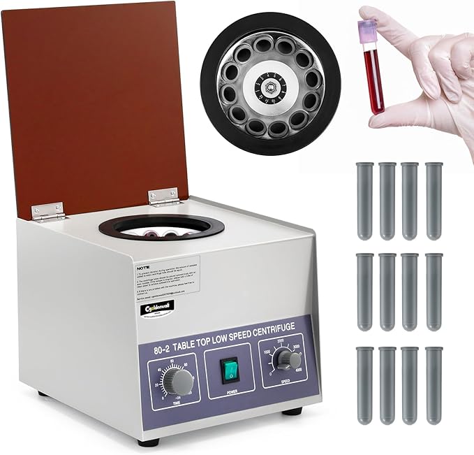 CGOLDENWALL 80-2 Electric Lab Centrifuge 4000RPM 12x20mL/15mL/10mL/7mL Desktop Centrifuge Machine Timer 0-120min Medical Laboratory Practice Low Speed Centrifugal Force 2325xg Voltage 110V