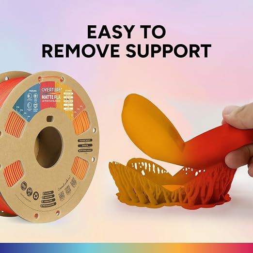 OVERTURE Matte PLA 1.75mm, Low Warp & Smooth Finish 3D Printer Filament | Frosted Matt Finish Hides Layer Lines, 1kg Spool (2.2lbs) Cardboard Spool, Fit Most FDM Printer (Matte Orange-Red)