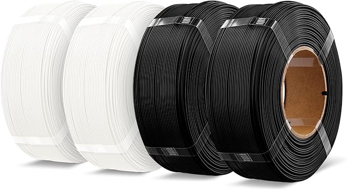 OVERTURE 4KG Bundle High Speed Refill PLA+ 3D Printer Filament 1.75mm, Upgraded Rapid PLA 2.0 with Enhanced Toughness & Stability, 4 Pack 1kg (2.2lb) Refilament for Bambu Lab (Black*2 + White*2)