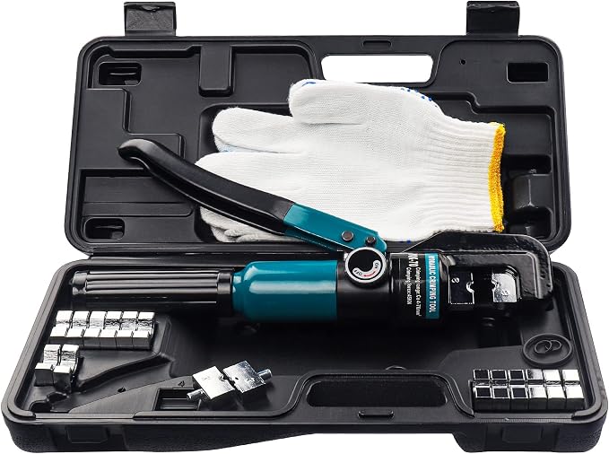 Hydraulic Crimping Tool for 1/8"-3/16" Cable Railing, Easy One-Hand Use, 10-Ton Crimper with 9 Harden Dies for 12-2/0 AWG, Steel DN Mate Durable Wire Crimper, Battery Cable Crimper DC01
